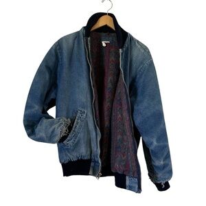 Vintage Oshkosh Bgosh Denim Bomber Jacket Jean THRASHED Blanket Lined Mens M